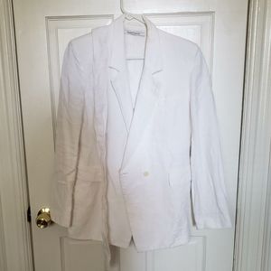 Another Tomorrow White Double Breasted Linen Blazer